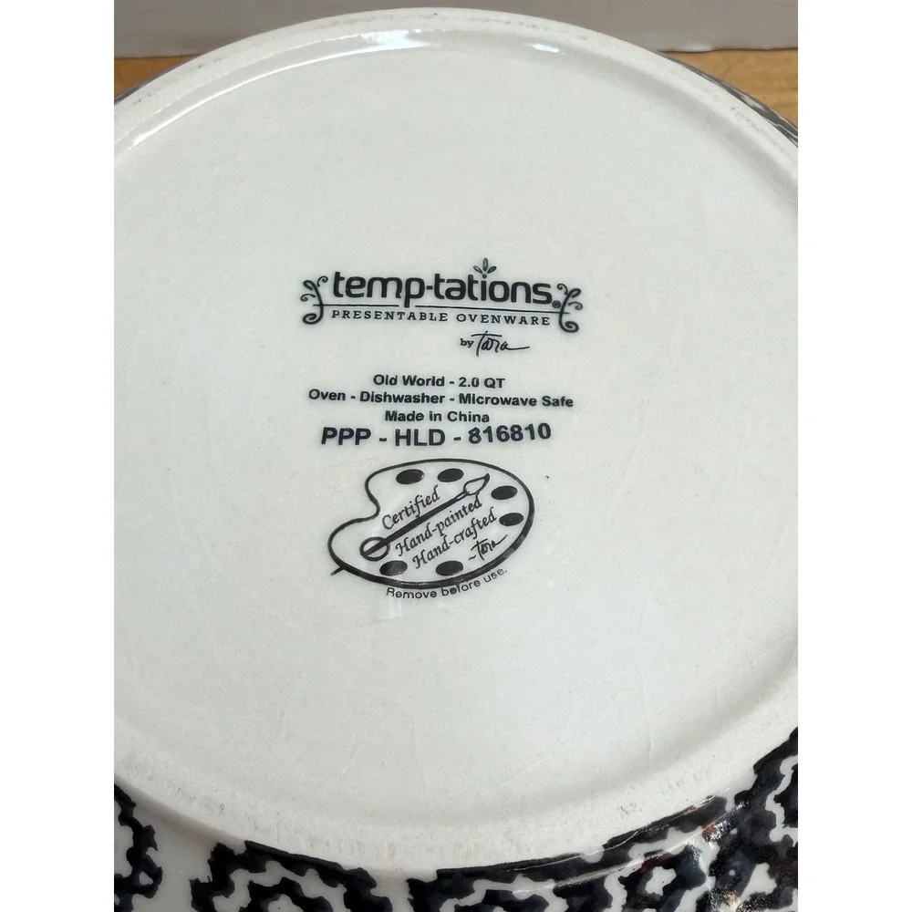 Temp-tations Old World Mixing Bowls Set of 5 Cream Black Floral Ceramic Nesting